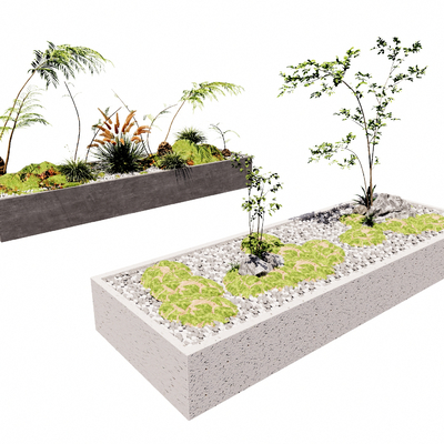 Fern flower bed flower box stone moss