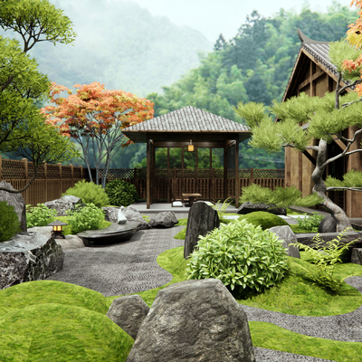 Japanese Zen Courtyard View