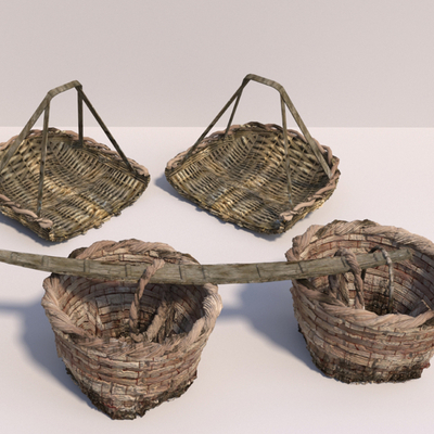 Chinese bamboo basket dustpan pole