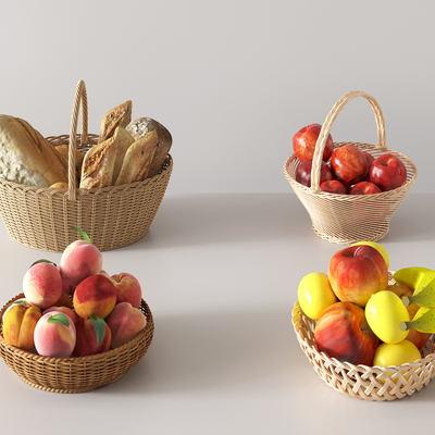 rattan fruit basket apple banana bread peach