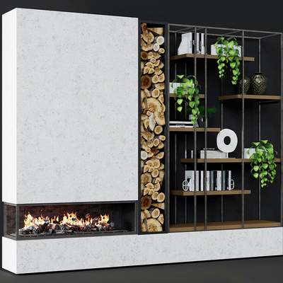 Display rack fireplace wall