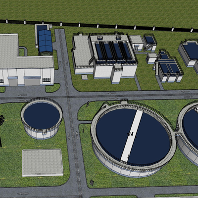 Bird's-eye view of sewage plant of large waterworks