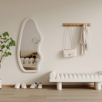 Cream Style Full-length Mirror Clothes Hook Shoe Changing Stool