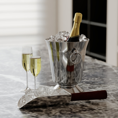 Shovel Ice Knife Wine Glass Wine Bottle