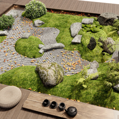 Japanese-style courtyard dry landscape micro-terrain