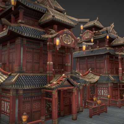 Chinese Ancient Temple Building Wooden Building