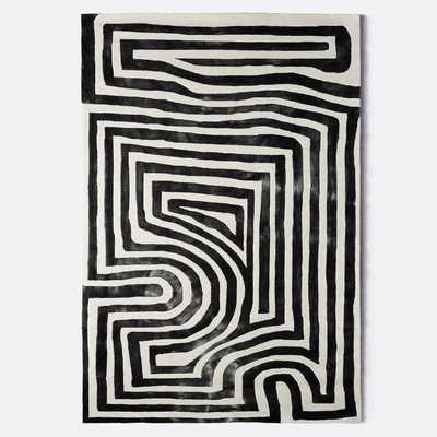 Black geometric maze carpet