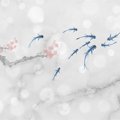 New Chinese Style Plum Blossom Koi Mural Wallpaper