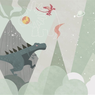 Green children's room dinosaur wallpaper