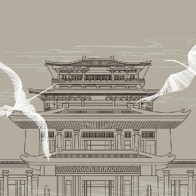 Chinese White Crane Building Wallpaper Mural Wallpaper