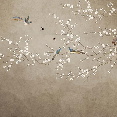 New Chinese flower and bird mural wallpaper