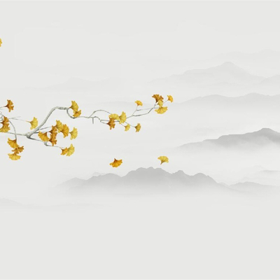 New Chinese Style Ginkgo Leaf Landscape Mural Wallpaper