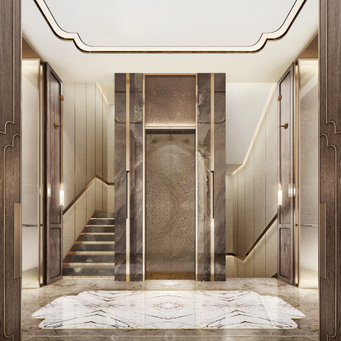 New Chinese-style villa elevator hall