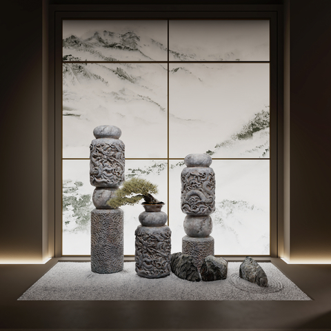 New Chinese-style Carved Stone Pillar and Horse-tied Stone