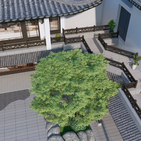 Chinese-style Second-floor Corridor Building Courtyard