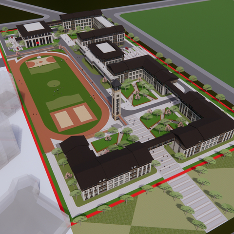 Cultural and Educational Architecture School Building Aerial View Planning