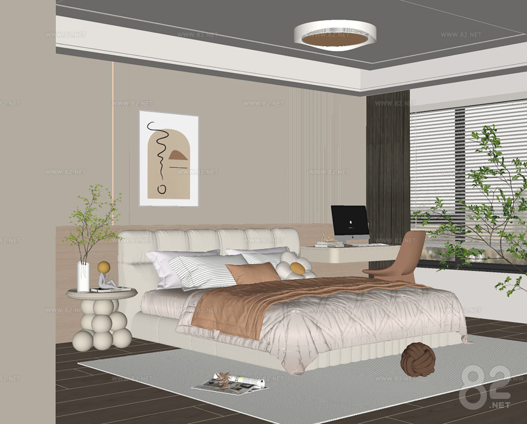 Cream Style bedroom master bedroom SketchUp(.skp) 82Models
