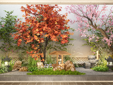 New Chinese Courtyard Sketches Maple Peach Tree Flowers