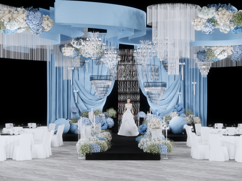 Light Blue Niche Cloth Mantle Wedding Scene