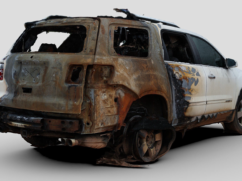 SUV car damaged by fire