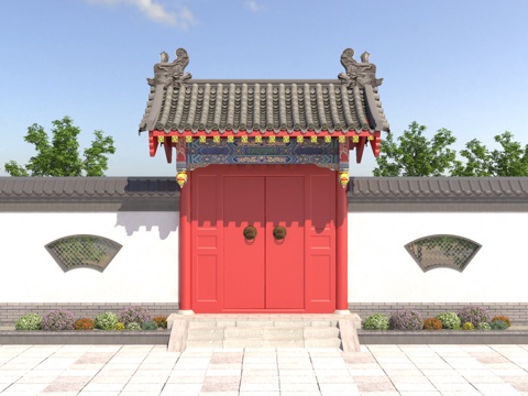 Chinese style courtyard wall gate