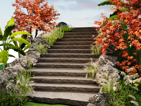 Step landscape stone steps group height difference steps