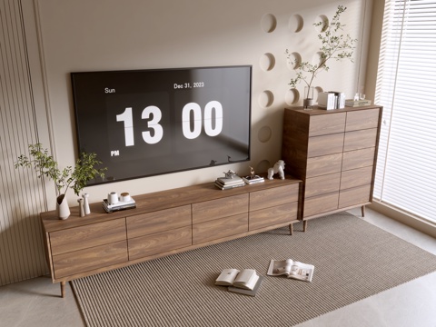 Modern Wood Grain TV Cabinet Side Cabinet