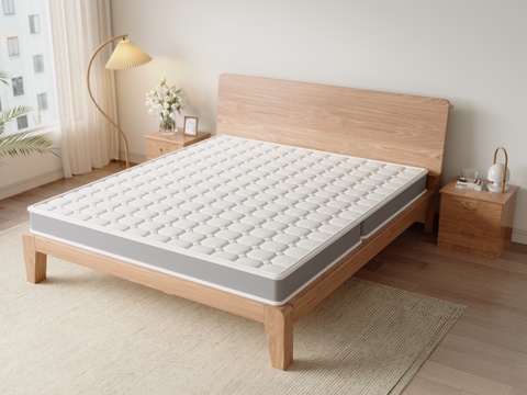 Solid Wood Double Bed Simmons Spring Mattress