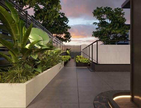 Modern Villa Garden Courtyard View