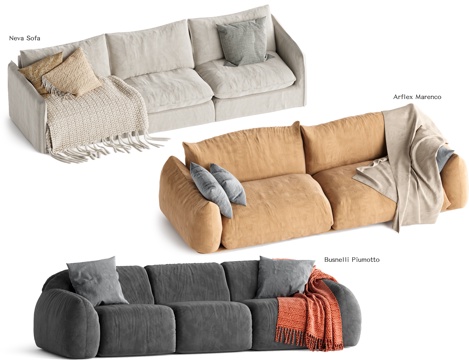 Italian-style multi-person sofa tofu block sofa