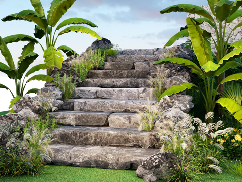 Modern Step Landscape Landscape Stone Plant Group