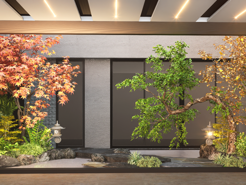 Neo-Chinese Style villa courtyard Zen courtyard stone sketch