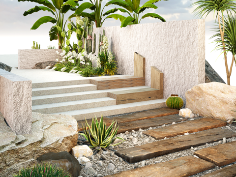 Modern landscape steps Ting step gravel landscape sketch