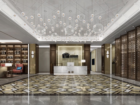 Modern company front desk aisle reception area