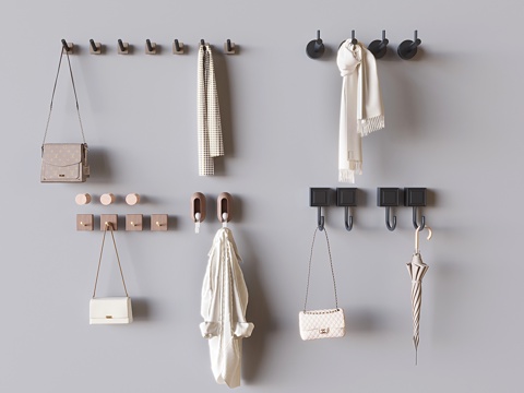 Wall-mounted clothes hook bag umbrella hook