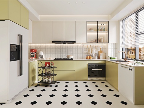 Cream Style kitchen matcha green cabinet