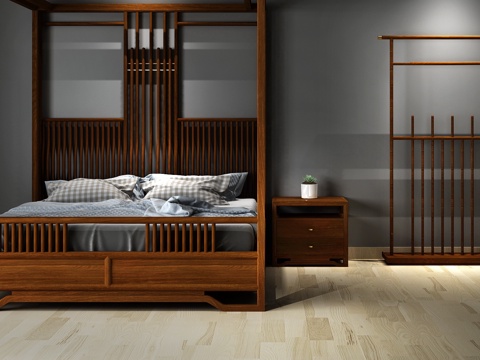 Neo-Chinese Style Shelf Bed Double Bed