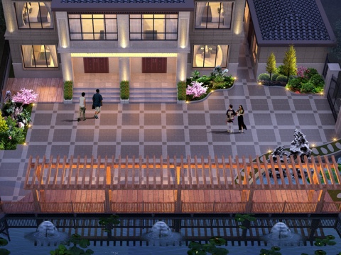 Single-family villa courtyard bird's eye view