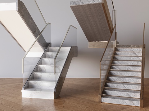 Modern glass stair guardrail glass corner stairs