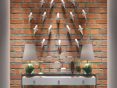 Industrial wind fish hanging decorative red brick Wall end view platform