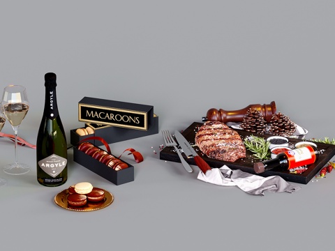 Modern Food Steak Biscuits Champagne Wine Tableware