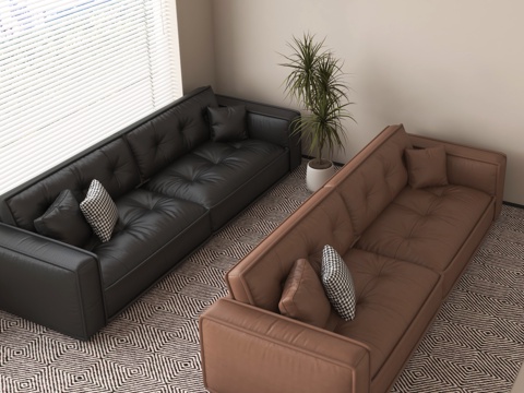 Leather sofa double sofa