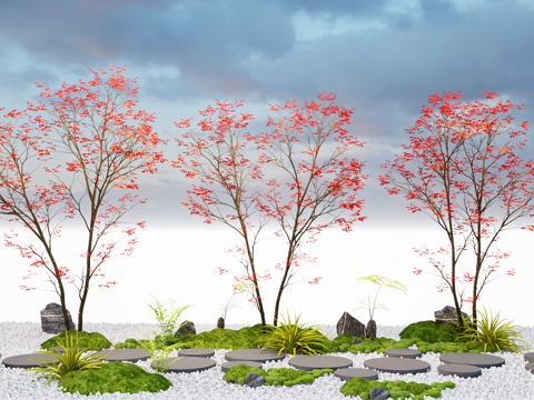 Modern Garden Landscape tree tree tree tree Ting step micro terrain