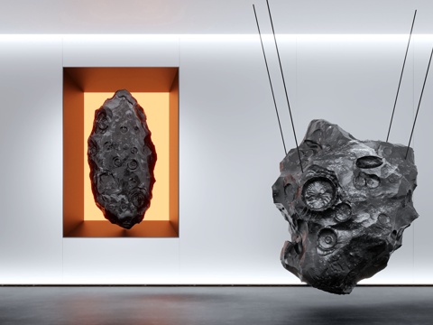 Stone sculpture meteorite installation