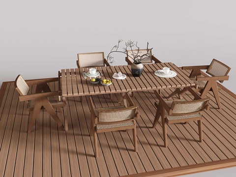 Rattan Wooden Coffee Tables and Chairs