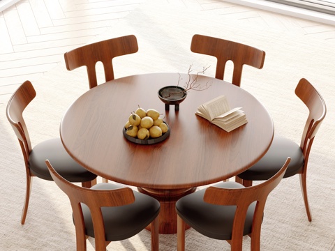 Middle Ancient Round Dining Table and Chair