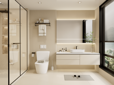 Cream Style bathroom wet and dry separation toilet