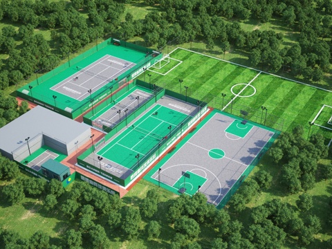 modern badminton court tennis court basketball court football field bird's eye view