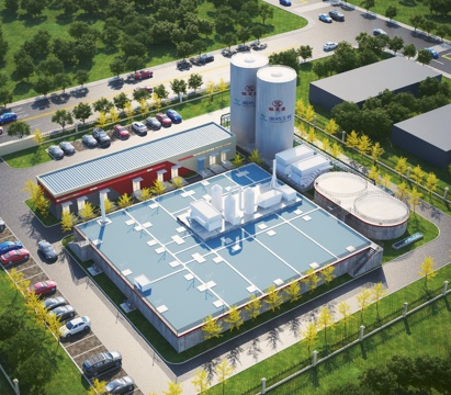 Bird's-eye view of sewage treatment plant Industrial Park