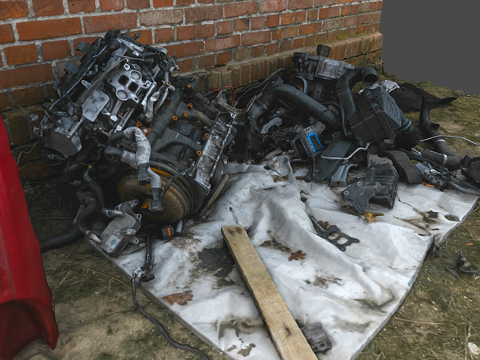 Scrap metal car engine